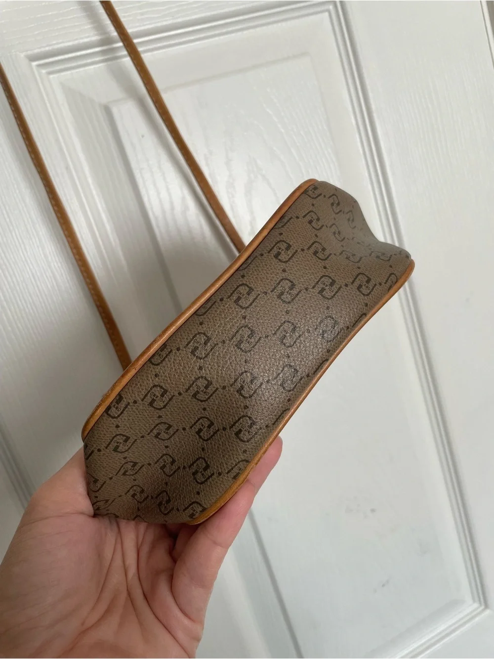 Vintage Yoland Brown/Tan Monogram Crossbody Shoulder Bag 8x2x6 inches